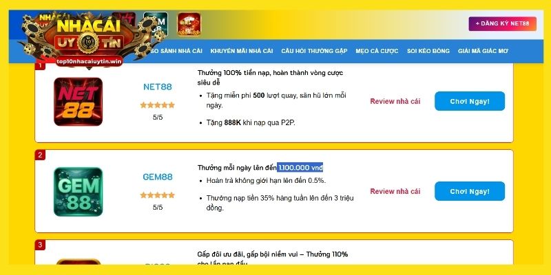 Danh sách đơn vị chuyên nghiệp nên tham gia